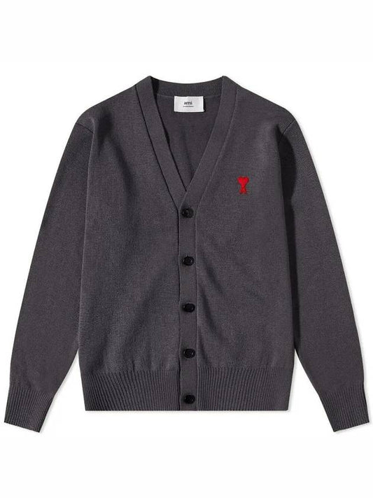 Heart Logo Merino Wool Cardigan Heather Grey - AMI - BALAAN 2