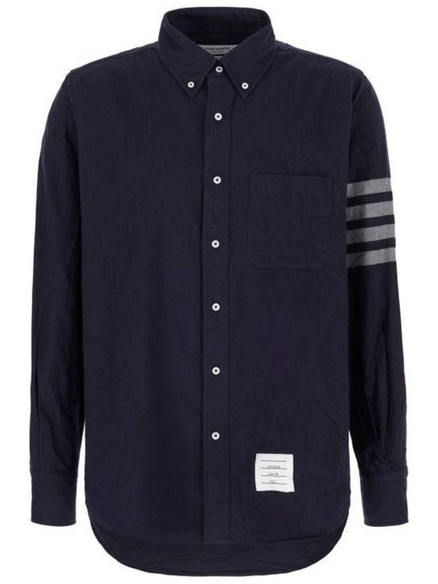 Men's Diagonal Solid Flannel Long Sleeve Shirt Navy - THOM BROWNE - BALAAN 2