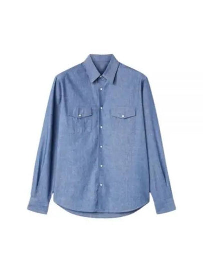 Thomas Pearl Button Denim Long Sleeve Shirt Blue - LORO PIANA - BALAAN 2