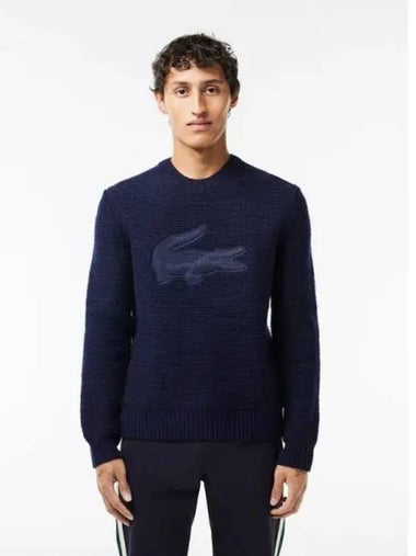 Men s wool nylon blend ring slings padded croc embroidery crew neck pullover knit AH0813 53N HD domestic product GQ2N23121906827 - LACOSTE - BALAAN 1