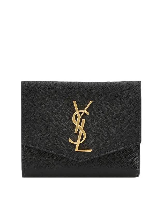 Uptown Compact Grain De Poudre Embossed Leather Halfwallet Black - SAINT LAURENT - BALAAN 2