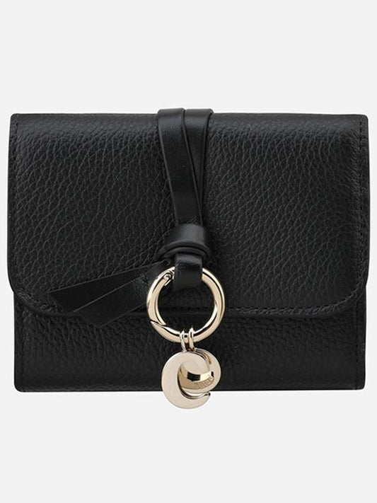 Alphabet Grain Leather Flap Small Half Half Wallet Black - CHLOE - BALAAN 2