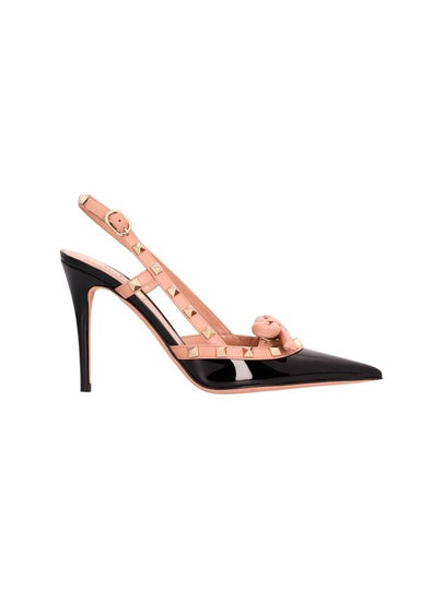 Rockstud Bow Pendant Leather Slingback Heel Black - VALENTINO - BALAAN 2