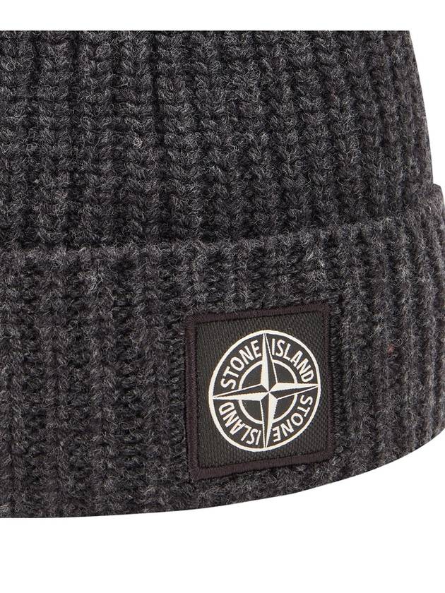 Wappen Patch Wool Beanie Dark Grey - STONE ISLAND - BALAAN 7