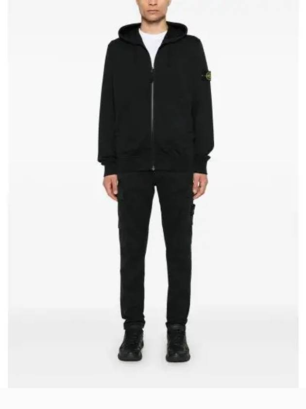 Organic Cotton Fleece Zip-Up Hoodie Black - STONE ISLAND - BALAAN 3