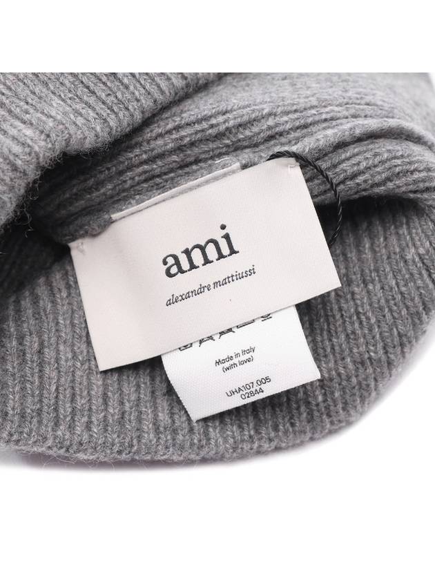 De Coeur Ribbed Knit Beanie Grey - AMI - BALAAN 7