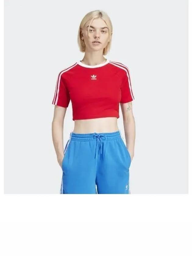 3 Stripe Cropped Baby Short Sleeve T Shirt Red - ADIDAS - BALAAN 2