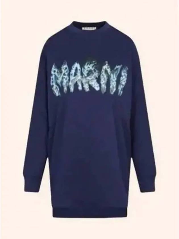 Logo Print Cotton Long Sleeve T-Shirt Navy - MARNI - BALAAN 2