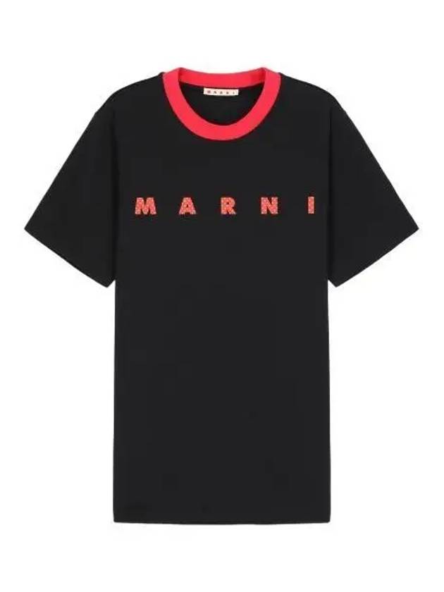 Logo Print Short Sleeve T Shirt Black - MARNI - BALAAN 1