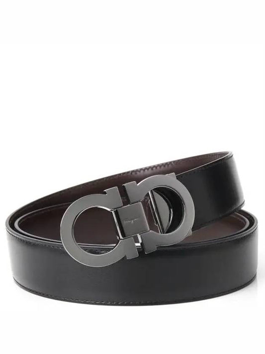 Double Gancini Reversible Leather Belt Black Auburn - SALVATORE FERRAGAMO - BALAAN 2