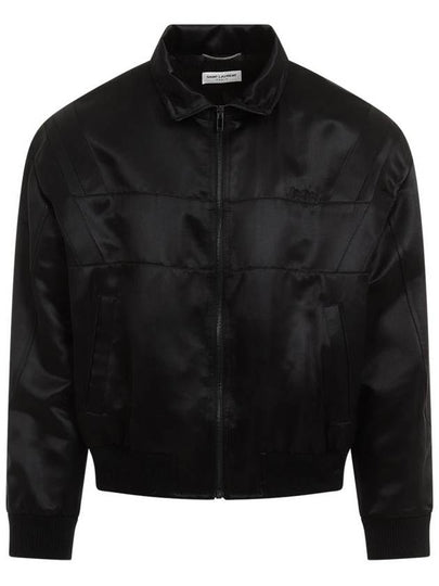 Satin Teddy Zip-Up Jacket Black - SAINT LAURENT - BALAAN 2