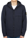 Men's Soft Shell Wappen Hooded Jacket Navy Blue - STONE ISLAND - BALAAN.