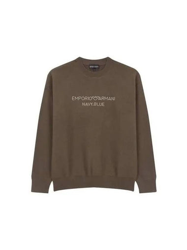 Men s Embroidered Logo Wool Crew Neck Knit Brown 271570 - EMPORIO ARMANI - BALAAN 1