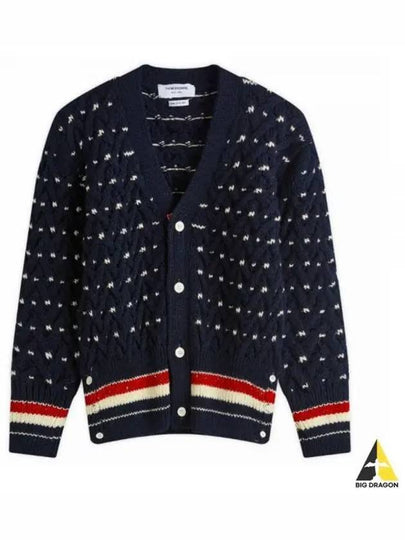 V neck wool blend cardigan navy - THOM BROWNE - BALAAN 2