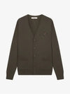 Bold Fox Head Patch V Neck Wool Cardigan Khaki - MAISON KITSUNE - BALAAN 3