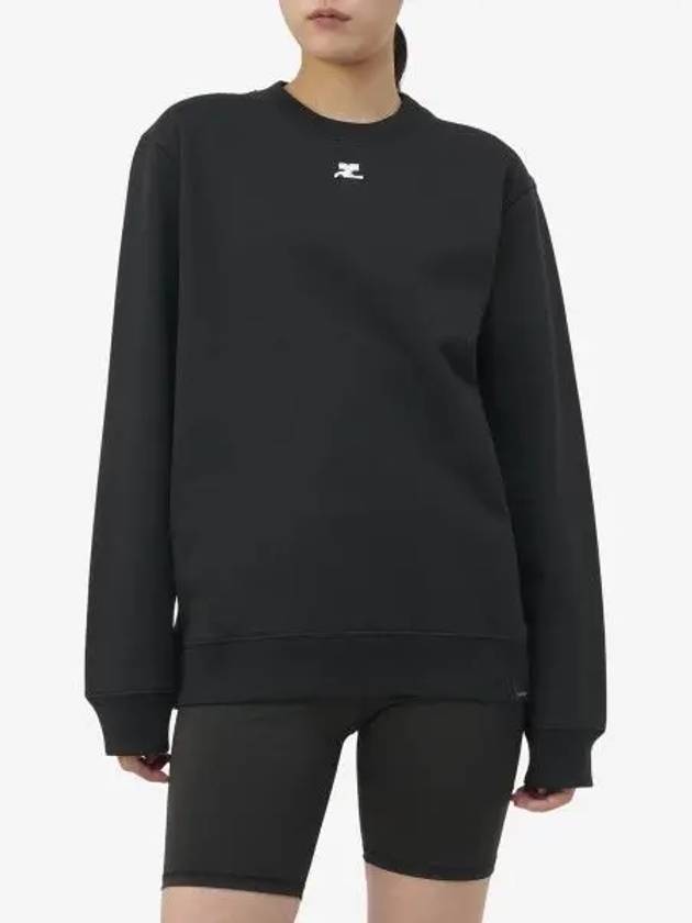 Logo Patch Jersey Fleece Crewneck Sweatshirt Black - COURREGES - BALAAN 2