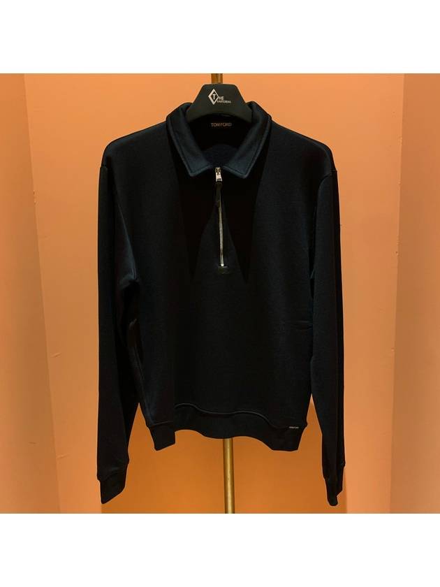 Men's Half Zipper Polo Sweatshirt Black - TOM FORD - BALAAN 2