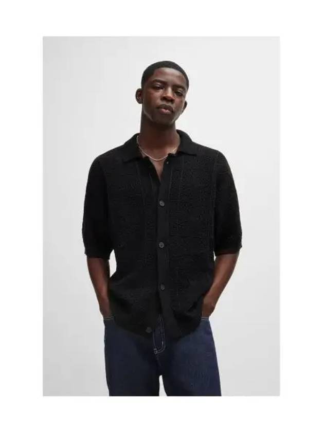 Crochet Cotton Short Sleeve Shirt Black - HUGO BOSS - BALAAN 2