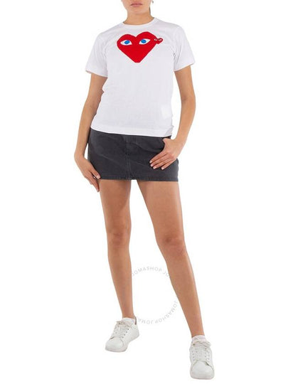 Women's Red Blue Eyes Double Heart Short Sleeve T-Shirt P1 T085 1 White - COMME DES GARCONS PLAY - BALAAN 2