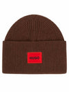 Green Ribbed beanie hat with red logo label 50496011 202 - HUGO BOSS - BALAAN 2