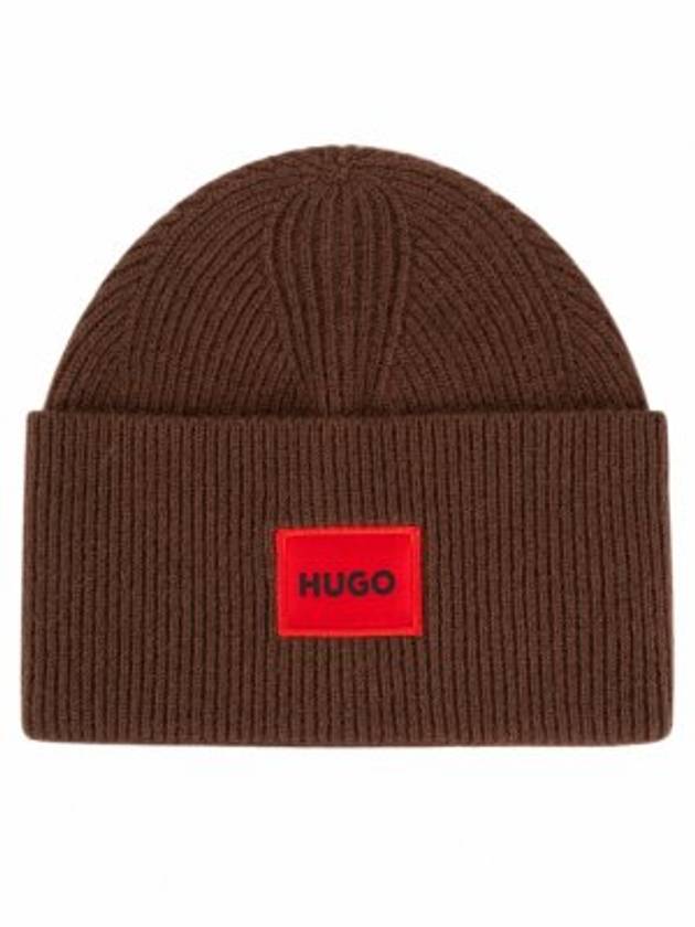 Green Ribbed beanie hat with red logo label 50496011 202 - HUGO BOSS - BALAAN 2