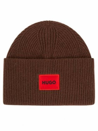 Green Ribbed beanie hat with red logo label 50496011 202 - HUGO BOSS - BALAAN 2