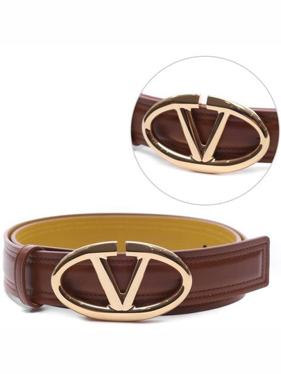 V Logo Reversible Signature Leather Belt Brown - VALENTINO - BALAAN 2