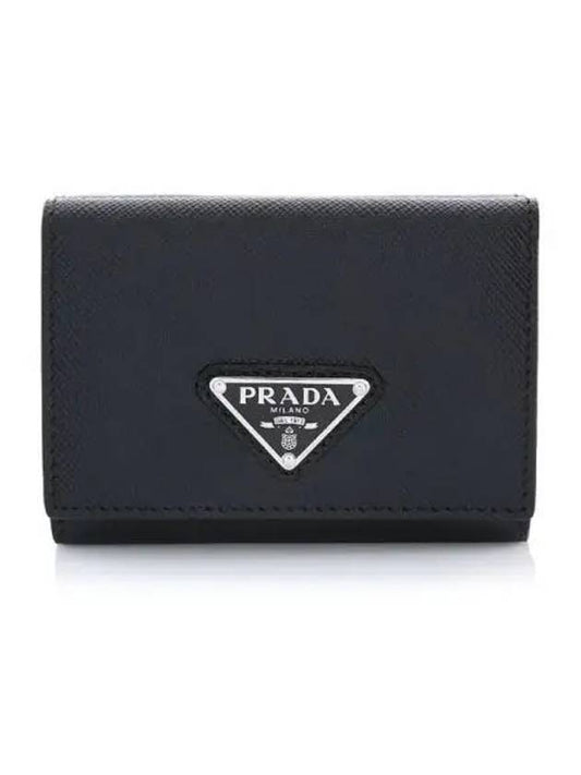 Triangle Logo Saffiano Leather Half Wallet Black - PRADA - BALAAN 2