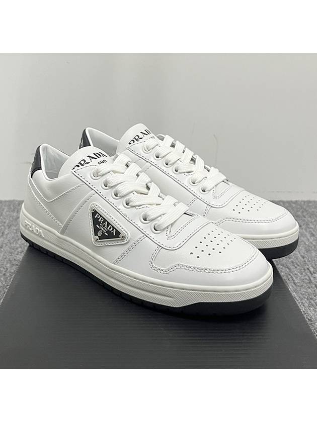 Downtown Perforated Leather Low Top Sneakers White - PRADA - BALAAN 3