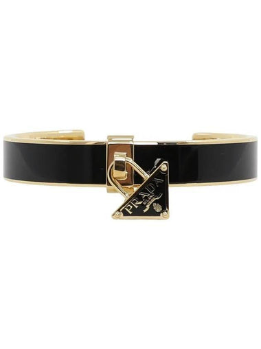 Triangle Logo Plaque Metal Bracelet Black Gold - PRADA - BALAAN 1