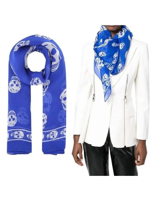 Skull Print Silk Scarf Blue - ALEXANDER MCQUEEN - BALAAN 2