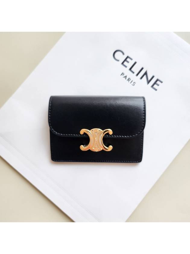 Triomphe Shiny Calfskin Flap Card Wallet Black - CELINE - BALAAN 3