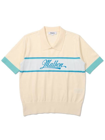 COLOR BLOCK HALF SLEEVE KNIT TOP CREAM WOMAN - MALBON GOLF - BALAAN 1