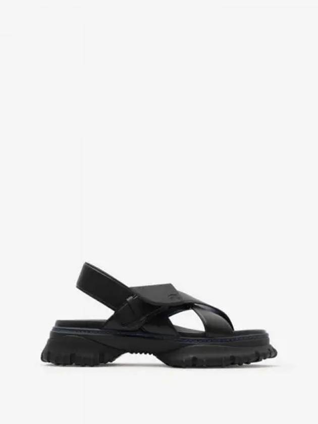 Leather Pebble Sandal Slippers Black 314923 - BURBERRY - BALAAN 1