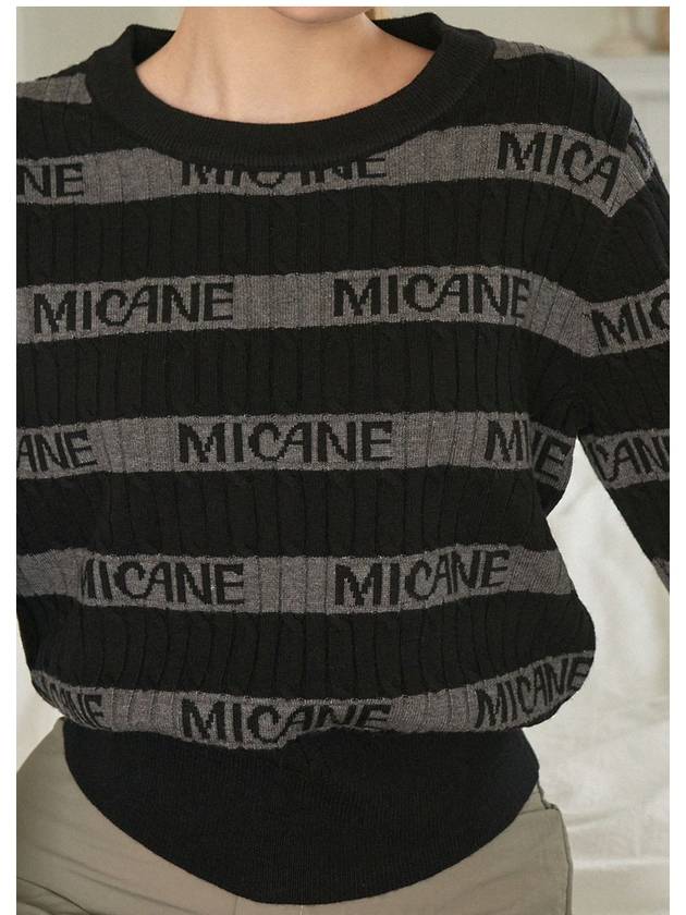 Women's Mellow Wool Striped Logo Knit Top Black - MICANE - BALAAN 3