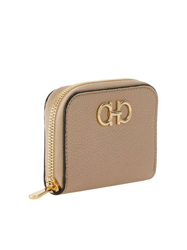 Women's Gancini Logo Zipper Card Wallet Beige - SALVATORE FERRAGAMO - BALAAN 3