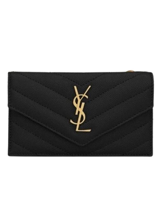 Cassandre Matelasse Fragment Emboss Leather Flap Card Wallet Black - SAINT LAURENT - BALAAN 3