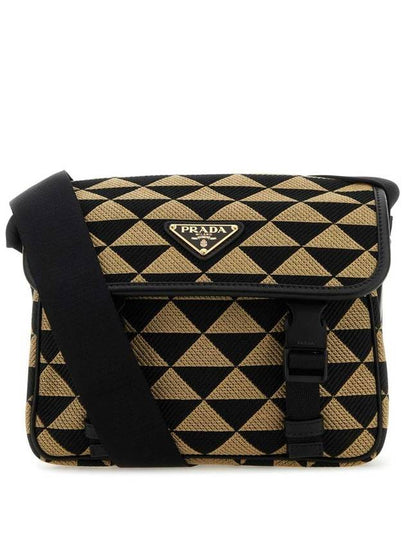 Symbole Embroidery Fabric Cross Bag Black Beige - PRADA - BALAAN 2