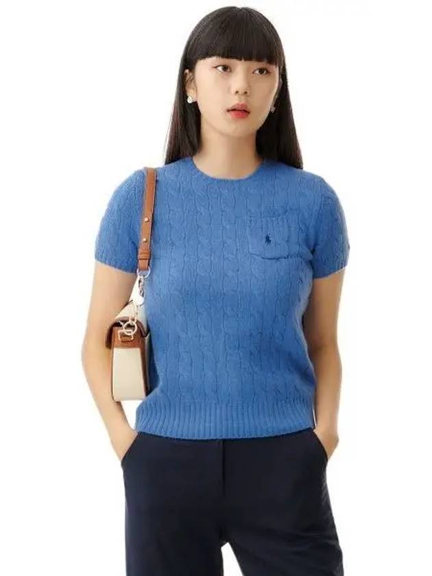 W Cable Wool Cashmere Short Sleeve Sweater Blue - POLO RALPH LAUREN - BALAAN 2