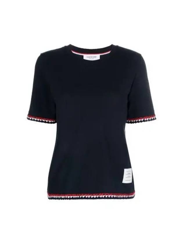 RWB Stripe Cotton Short Sleeve T-Shirt Navy - THOM BROWNE - BALAAN 2