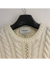 Women's Merino Wool Aran Cable Relaxed Knit Top White - THOM BROWNE - BALAAN 8