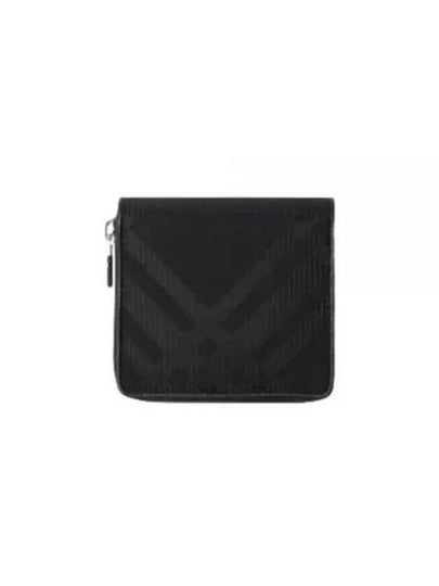 Check Pattern Leather Half Wallet Black - BURBERRY - BALAAN 2