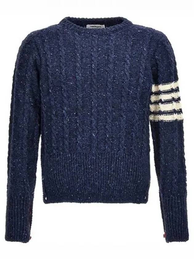 Donegal Twist Cable 4-Bar Classic Crewneck Knit Top Blue - THOM BROWNE - BALAAN 2