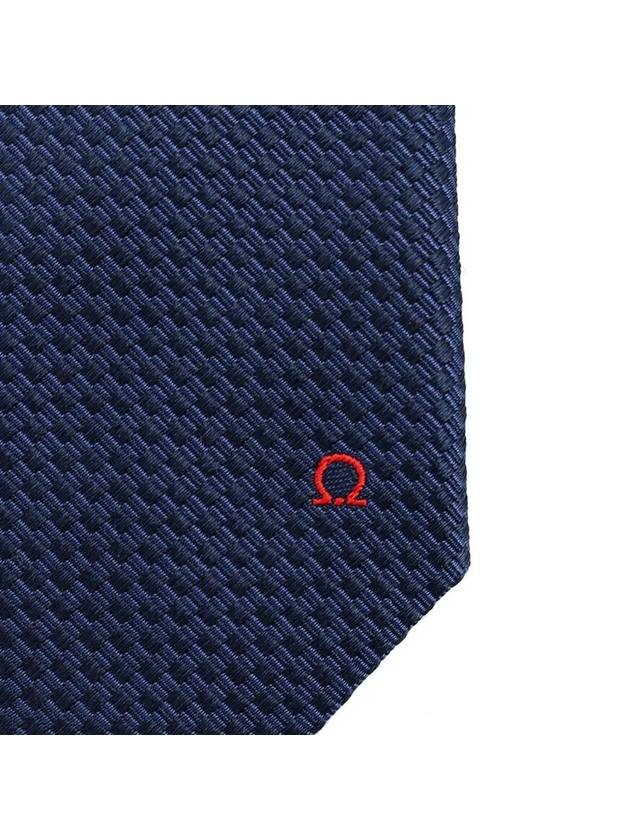 Embroidered Logo Silk Tie Navy - SALVATORE FERRAGAMO - BALAAN 5