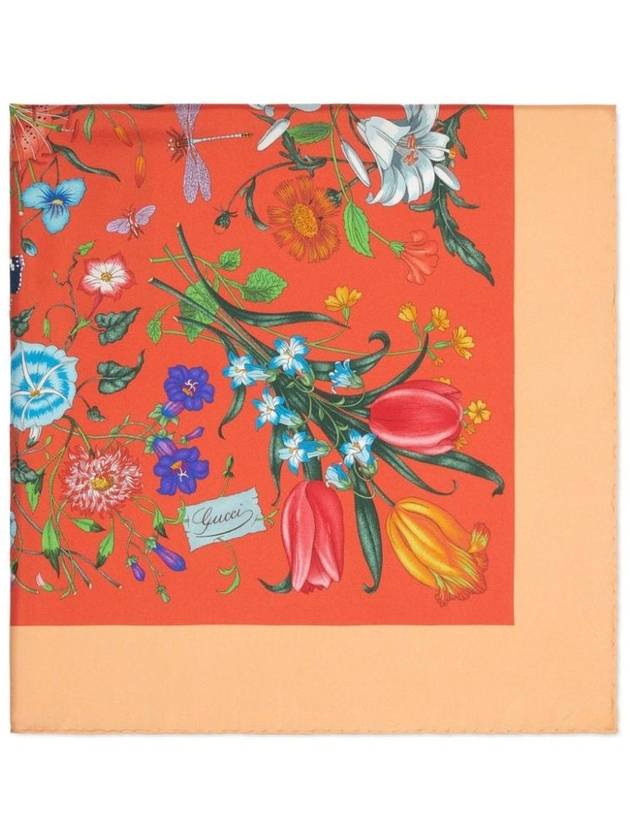 Flora Print Silk Carré Scarf Orange - GUCCI - BALAAN 4