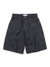 Bermuda Belted Satin Raw Denim Shorts Indigo - WEST GRAND BOULEVARD - BALAAN 1