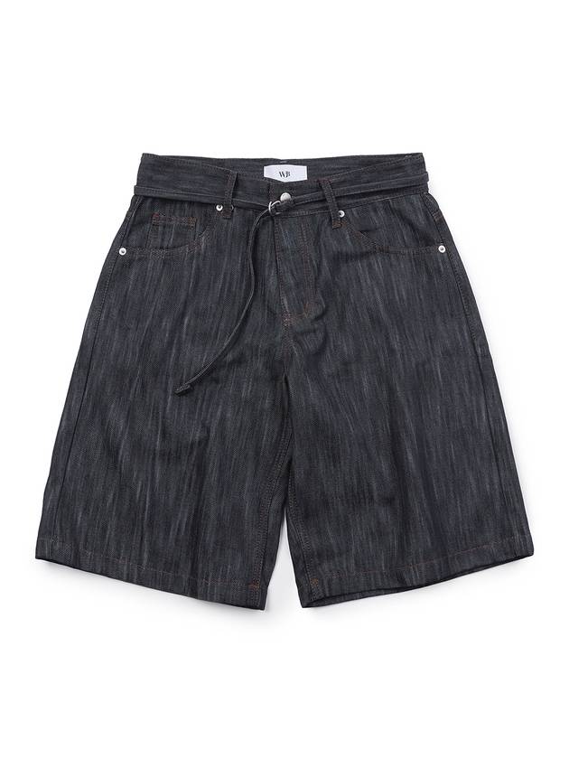 Bermuda Belted Satin Raw Denim Shorts Indigo - WEST GRAND BOULEVARD - BALAAN 1