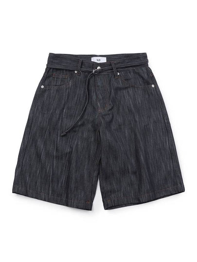 Bermuda Belted Satin Raw Denim Shorts Indigo - WEST GRAND BOULEVARD - BALAAN 2