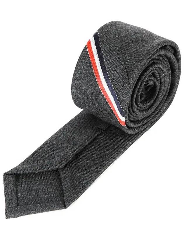 Three Stripes Classic RWB Selvage Super 120 Count Wool Tie Dark Grey - THOM BROWNE - BALAAN 3