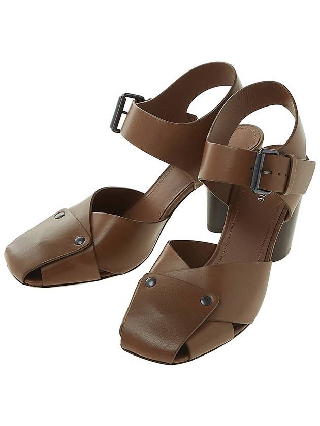 Strap Leather Sandals Heel Hazelnut Brown - LEMAIRE - BALAAN.